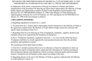 Decision No. 625/1998/QD-BTM of June 1, 1998, adjusting and supplementing the regulation issued together with Decision No.321/1998/QD-BTM of March 14, 1998 of the Ministry of Trade detailing the implementation of Decree No.12-CP of February 18, 1997 and Decree No.10/1998/ND-CP of January 23, 1998 of the Government