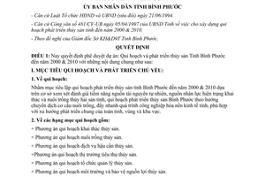 Quyết định 70/1998/QĐ-UB Phê duyệt Quy hoạch và phát triển thủy sản Bình Phước 2000 2010