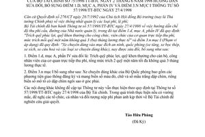 Thông tư 75/1998/TT-BTC hướng dẫn thu phí cầu, đường Nhà nước quản lý sửa đổi điểm 1.d mục A phần IV điểm 3.n mục I Thông tư 57/1998/TT-BTC