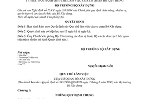 Quyết định 345/1998/QĐ-BXD quy chế làm việc cơ quan Bộ Xây dựng