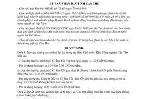 Quyết định 1275/1998/QĐ-UB giá cho thuê lại đất khu chế xuất Cần Thơ