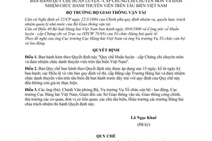 Quyết định 1387/1998/QĐ-BGTVT Quy chế Huấn luyện - cấp chứng chỉ chuyên môn đảm nhiệm chức danh thuyền viên trên tàu biển Việt Nam