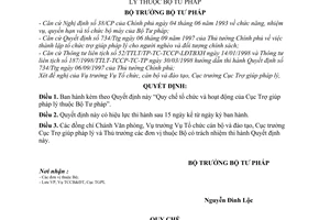 Quyết định 458/1998/QĐ-BTP Quy chế tổ chức  hoạt động Cục Trợ giúp pháp lý thuộc Bộ Tư pháp