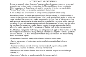 Circular No. 77/1998/TT-BTC of June 06, 1998, guiding the exchange rate used for conversion of foreign currency(ies) into Vietnam Dong in the cost-accounting accountancy at enterprises