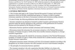 Circular No. 78/1998/TT-BTC of June 09, 1998, stipulating reinsurance business operation