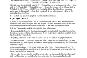 Thông tư 78/1998/TT-BTC hoạt động kinh doanh bảo hiểm