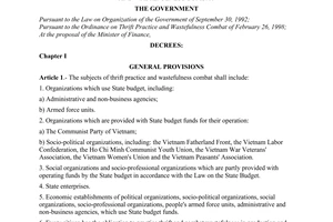 Decree No. 38/1998/ND-CP of June 09, 1998, detailing the implementation of the ordinance on thrift practice and wastefulness combat