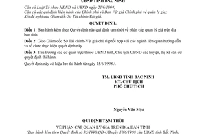 Quyết định 35/1998/QĐ-UB qui định tạm thời về phân cấp quản lý giá trên địa bàn tỉnh