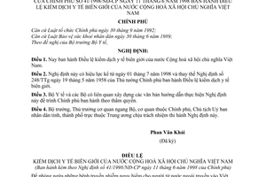 Nghị định 41/1998/NĐ-CP Điều lệ kiểm dịch y tế biên giới của nước Cộng hoà xã hội chủ nghĩa Việt Nam
