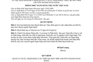 Quyết định 206/1998/QĐ-NHNN6 quy định quản lý xuất nhập khẩu thiết bị, máy móc chuyên ngành ngân hàng