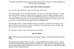Quyết định 1448/1998/QĐ-UB giải quyết trợ cấp thu hút vùng sâu vùng xa vùng khó khăn Lâm Đồng