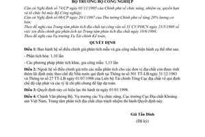 Quyết định 39/1998/QĐ-BCN điều chỉnh giá phân tích mẫu,gia công mẫu