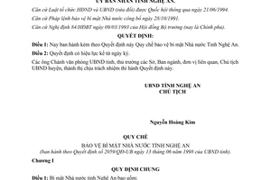 Quyết định 2059/1998/QĐ-UB Quy chế bảo vệ bí mật Nhà nước tỉnh Nghệ An