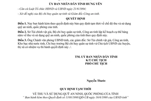 Quyết định 1108/QĐ-UBND quy định tạm thời chế độ thu sử dụng Quỹ an ninh quốc phòng Hưng Yên