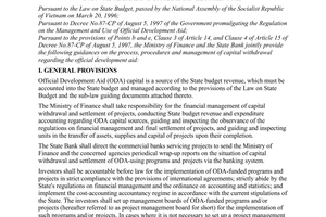 Joint circular No. 81/1998/TTLT/BTC-NHNN of June 17, 1998, guiding the process, procedures and management of capital with-drawal regarding official development aid