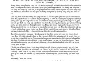 Chỉ thị 24/1998/CT-TTg xây dựng thực hiện hương ước làng, bản, thôn, ấp, cụm dân cư