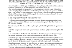 Thông tư 83/1998/TT-BTC hướng dẫn hoàn thuế doanh thu nguyên vật liệu bán hàng thành phẩm mua của cơ sở sản xuất hàng xuất khẩu