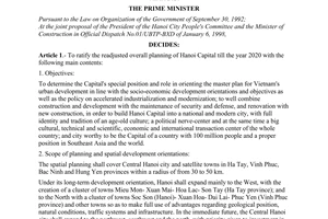 Decision No. 108/1998/QD-TTg of June 20, 1998, 	ratifying the readjusted overall planning of hanoi capital till the year 2020