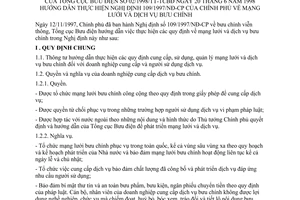 Thông tư 02/1998/TT-TCBĐ mạng lưới dịch vụ bưu chính hướng dẫn Nghị định 109/1997/NĐ-CP