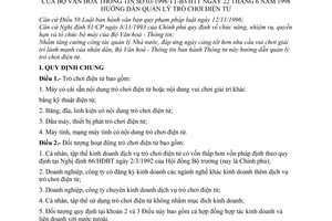 Thông tư 03/1998/TT-BVHTT quản lý trò chơi điện tử