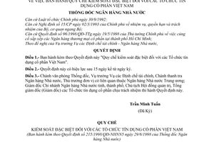 Quyết định 215/1998/QĐ-NHNN5  Quy chế kiểm soát đặc biệt đối với các tổ chức tín dụng cổ phần Việt nam