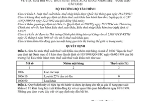 Quyết định 805/1998/QĐ-BTC sửa đổi thuế suất thuế xuất khẩu nhóm mặt hàng gạo