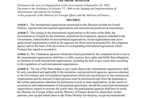 Decision No. 110/1998/QD-TTg of June 25, 1998, on the payment of yearly dues to international organizations
