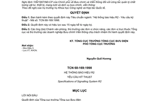 Quyết định 366/1998/QĐ-TCBĐ  tiêu chuẩn ngành Hệ thống báo hiệu R2 - Yêu cầu kỹ thuật” - Mã số: TCN 68-169:1998.