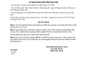 Quyết định 644/1998/QĐ-UB định mức sử dụng nhiên liệu xe ô tô Kon Tum