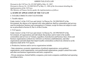 Circular No. 89/1998/TT-BTC of June 27, 1998, guiding the implementation of Decree No. 28/1998/ND-CP of May 11, 1998 of the Government which details the implementation of the value-added tax (vat) law