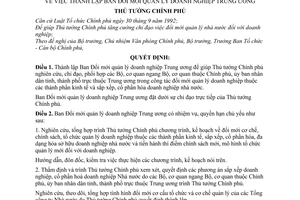 Quyết định111/1998/QĐ-TTg  thành lập Ban Đổi mới quản lý doanh nghiệp Trung ương