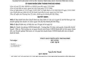 Quyết định 3670/1998/QĐ-UB cử và quản lý cán bộ tham gia vào doanh nghiệp liên doanh với nước ngoài trên địa bàn thành phố Đà Nẵng