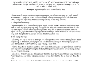Công văn 503/CV-NHNN1 hướng dẫn thực hiện QĐ 52/1998/QĐ-TTg