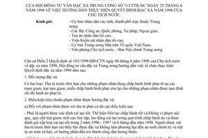 Công văn 713/TTr-NC hướng dẫn thực hiện Quyết định đặc xá năm 1998 của Chủ tịch nước