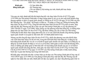 Công văn 4249-TM/QLTT tiếp tục thực hiện Chỉ thị 657-TTg