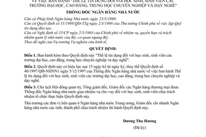 Quyết định 219/1998/QĐ-NHNN1 "Thể lệ tín dụng đối với học sinh, sinh viên các trường đại học, cao đẳng, trung học chuyên nghiệp dạy nghề