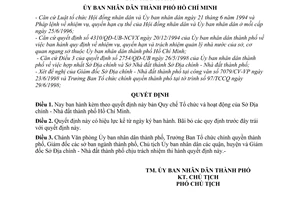 Quyết định 3420/1998/QĐ-UB-NC quy chế tổ chức hoạt động  sở địa chính nhà đất thành phố