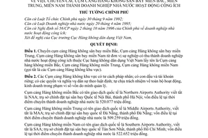 Quyết định 113/1998/QĐ-TTg  chuyển các Cụm cảng Hàng không sân bay miền Bắc, miền Trung, miền Nam thành doanh nghiệp Nhà nước hoạt động công ích