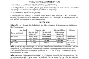 Quyết định 667/1998/QĐ-UB giá tính thuế sản phẩm gỗ tỉa thưa Kon Tum