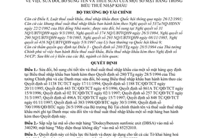 Quyết định  843/1998/QĐ/BTC  sửa đổi tên và thuế suất của một số mặt hàng trong biểu thuế nhập khẩu