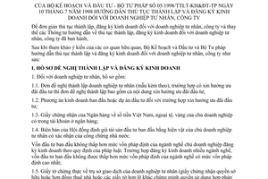 Thông tư liên tịch 05/1998/TTLT-BKHĐT-BTP thủ tục thành lập đăng ký kinh doanh doanh nghiệp tư nhân, công ty