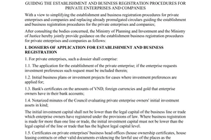 Joint circular No. 05/1998/TTLT/KHDT-TP of July 10, 1998, guiding the establishment and business registration procedures for private enterprises and companies