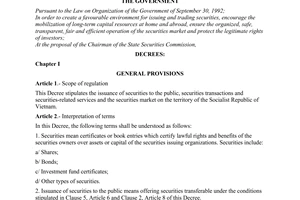 Decree of Government No.48/1998/ND-CP of July 11, 1998 on securities and securities market