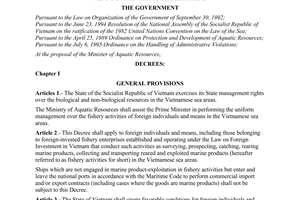 Decree of Government No. 49/1998/ND-CP, on the management of fishery activities of foreign individuals and means in the Vietnamese sea areas