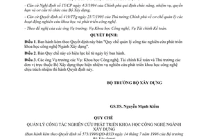 Quyết định 513/1998/QĐ-BXD nghiên cứu phát triển khoa học công nghệ Ngành Xây dựng