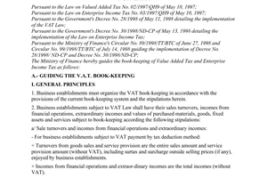Circular No. 100/1998/TT-BTC, guiding the book-keeping of value added tax (V.A.T) and enterprise income tax, promulgated by the Ministry of Finance