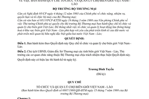Quyết định 0807/1998/QĐ-BTM  Qui chế tổ chức và quản lý chợ biên giới Việt Nam - Lào