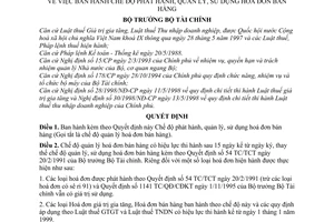 Quyết định 885/1998/QĐ-BTC  chế độ phát hành, quản lý sử dụng hoá đơn bán hàng