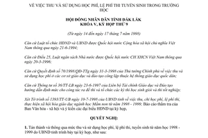 Nghị quyết 31/1998/NQ-HĐ thu và sử dụng học phí, lệ phí thi tuyển sinh