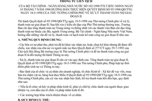 Thông tư liên tịch 102/1998/TTLT/BTC/NHNN xử lý thanh toán nợ giai đoạn II hướng dẫn Quyết định 95/1998/QĐ-TTg